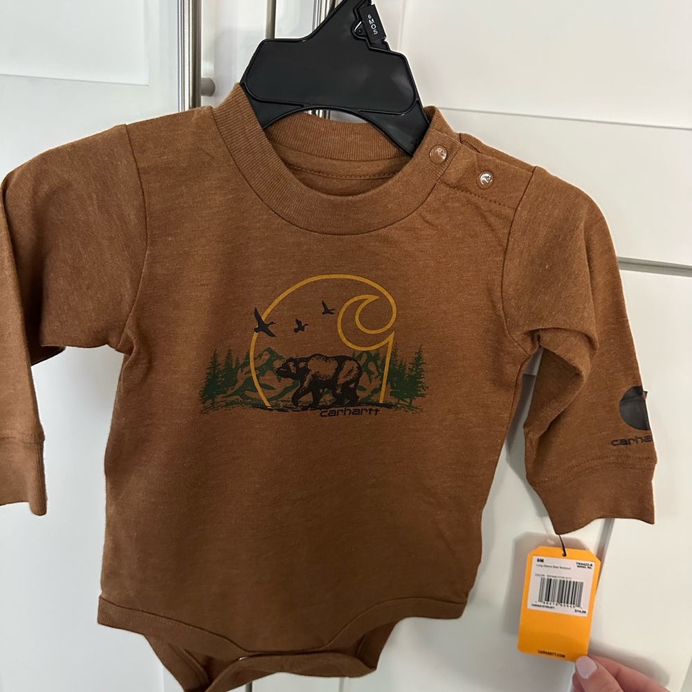 Carhartt Tan Baby Bodysuit with Bear Graphic